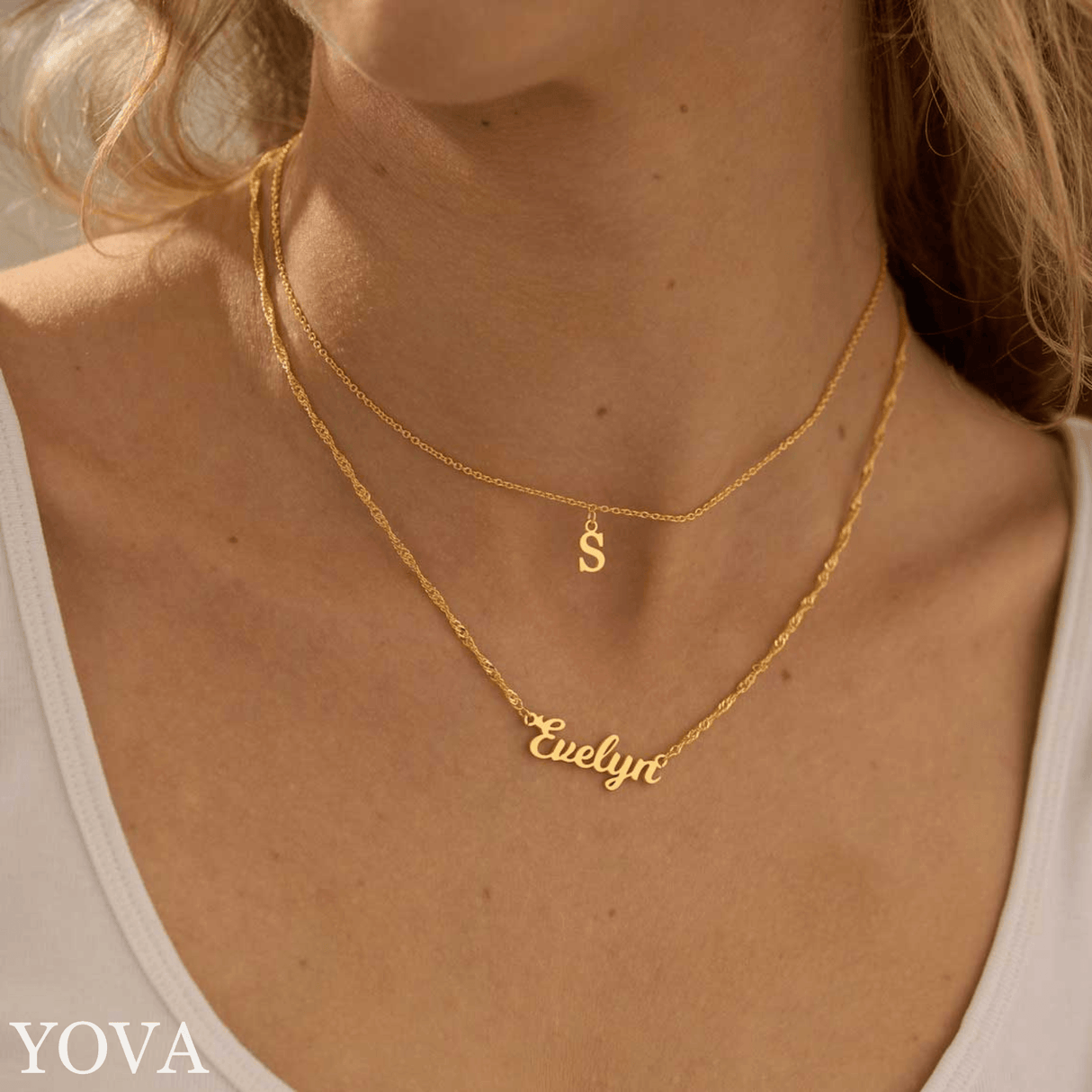 Collier lettres initiales prénom pendantes personnalisé minimaliste - YOVA