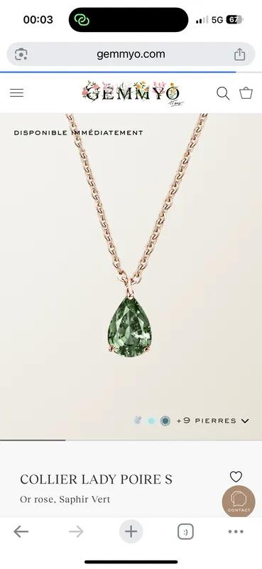 Collier pendentif goutte pierre verte facettée chaîne dorée rose (copie) par nkjo