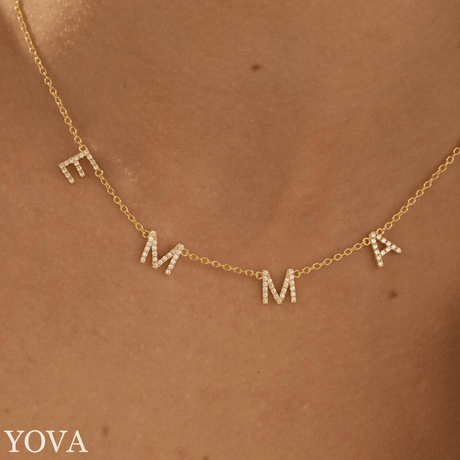 Collier lettres initiales strass prénom personnalisé minimaliste - YOVA